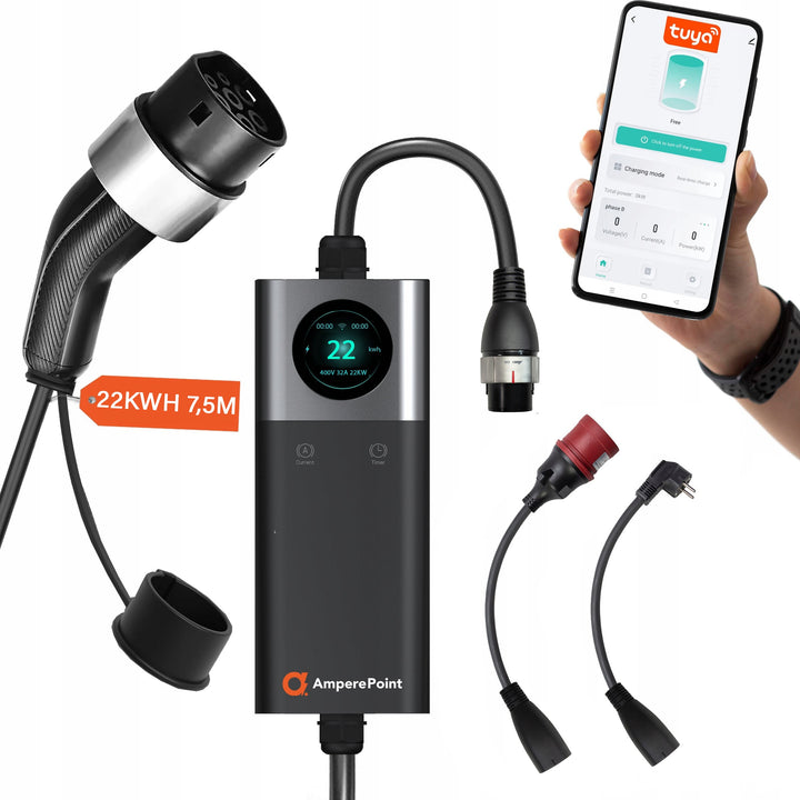 Portable Charger Q22 PRO (32A, Type 2, 22kW) + 2x Adapters