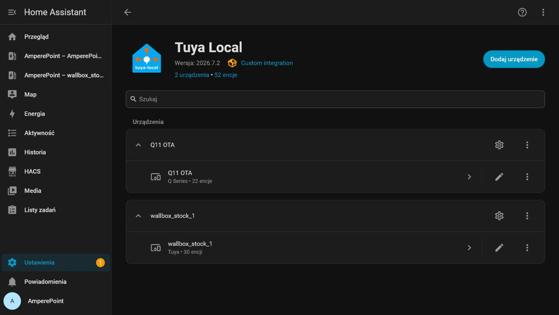 AmperePoint Q Series w tuya-local: lokalne sterowanie z Home Assistant