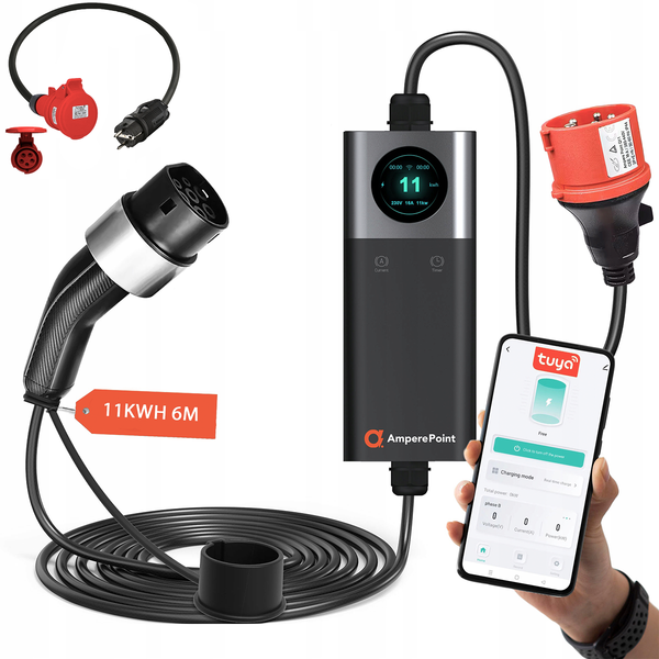 Portable Charger Q11 (16A, Type 2, 11kW) + Adapter CEE16A-Schuko