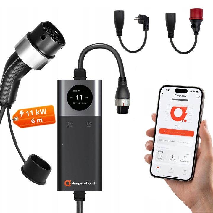 Преносимо зарядно Q11 PRO (16A, Тип 2, 11kW) + 2x адаптери