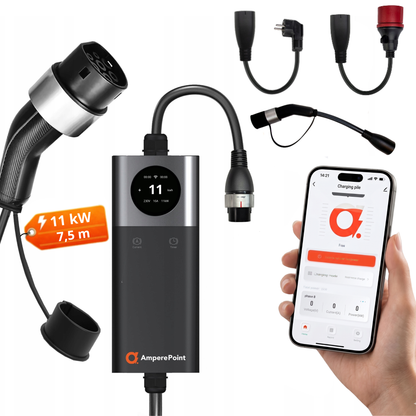 Преносимо зарядно Q11 PRO (16A, Тип 2, 11kW) + 3 адаптера