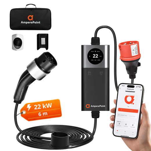 Přenosná nabíječka EV Q22 (32A, Typ 2, 22 kW), mobilní aplikace