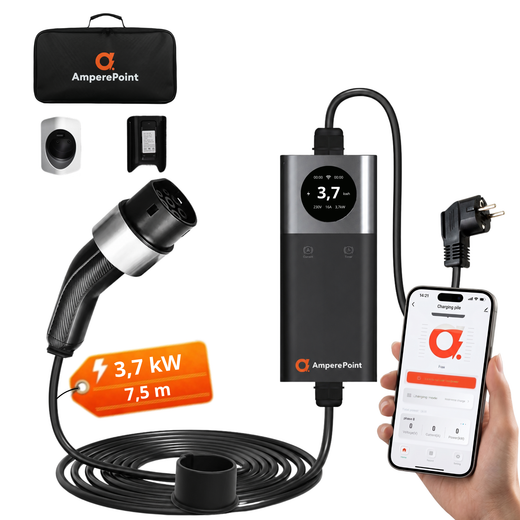 Přenosná nabíječka EV Q37 (16A, Typ 2, 3,7 kW), WiFi, 7,5 m