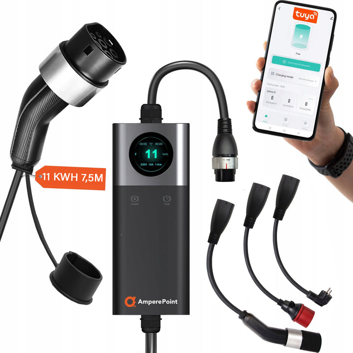 Portable Charger Q11 PRO (16A, Type 2, 11kW) + 3x Adapters